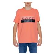 Oranje Print Ronde Hals T-Shirt Boss , Orange , Heren