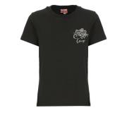 Zwart Katoenen T-shirt met Logo Borduurwerk Kenzo , Black , Dames