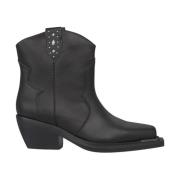 Studded Leren Enkellaarzen Alma EN Pena , Black , Dames