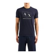 Korte Mouw Katoen Logo T-shirt Armani Exchange , Blue , Heren