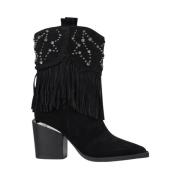 Studded Fringed Enkellaarzen Alma EN Pena , Black , Dames