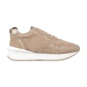 Sneaker van leer met pareldetails en plateauzool Alma EN Pena , Beige ...