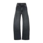 Stretch Denim Half Pipe Flood Jeans Mother , Gray , Dames