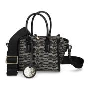 Monogram Motief Vegan Leren Tas Emporio Armani , Black , Dames