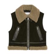 Aviator leren vest relaxed Marc O'Polo , Black , Dames