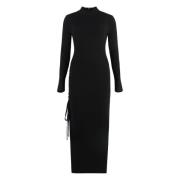 Merino Wol Jurk met Zijsplit Michael Kors , Black , Dames