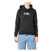 Zwarte Bedrukte Hoodie Dames Tommy Hilfiger , Black , Dames