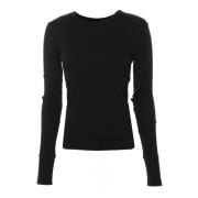 Geribbeld Shirt met Lange Mouwen Drykorn , Black , Dames