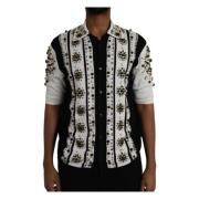 Zwart Wit Zijden Shirt met Studs en Kristallen Dolce & Gabbana , Multi...