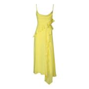 Gele Ruche Asymmetrische Jurk Msgm , Yellow , Dames