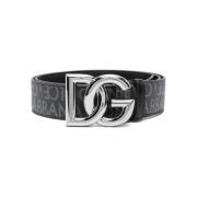 Logo-gesp detail jacquard riemen Dolce & Gabbana , Black , Heren