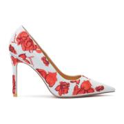 Blauwe denim pumps met rode bloemen Kazar , Multicolor , Dames