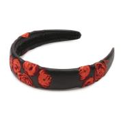 Zwarte hoofdband met geborduurde rode bloemen Kazar , Multicolor , Dam...