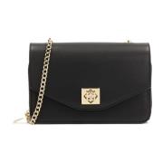 Zwarte leren ketting messenger tas Kazar , Black , Dames