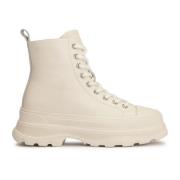 Dames off-white platte enkellaarsjes met veters Kazar , Beige , Dames