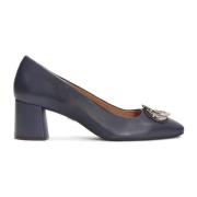 Marineblauwe leren pumps met metalen versieringen Kazar , Blue , Dames