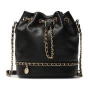 Leren tas handtas met gouden ketting Kazar , Black , Dames