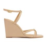 Beige leren sandalen op een plateauhak Kazar , Beige , Dames