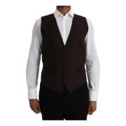 Bruine Wol Formele Jurk Vest Dolce & Gabbana , Brown , Heren