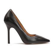 Zwarte leren pumps op een dunne stilettohak Kazar , Black , Dames