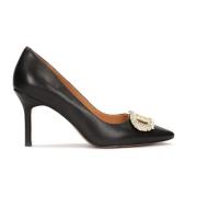 Versierde leren pumps met zirkonia Kazar , Black , Dames