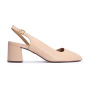 Beige leren pumps met onbedekte hiel en volle teen Kazar , Beige , Dam...