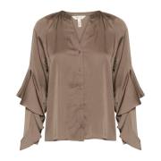 Elegante Ruches Blouse Walnoot Part Two , Brown , Dames