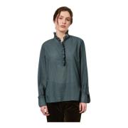 Blouse met gerimpelde kraag van bedrukt katoen Massimo Alba , Green , ...