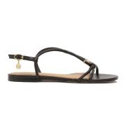 Zwarte leren sandalen met sieradenversiering Kazar , Black , Dames