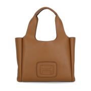 Pebbled Leather Shopping Bag for Woman Hogan , Brown , Dames