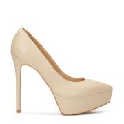 Leren hoge stiletto pumps met plateau Kazar , Beige , Dames