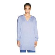 V-Hals Wol Zijde Trui Marni , Blue , Dames