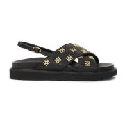 Platte sandalen versierd met metalen monogrammen Kazar , Black , Dames