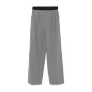 Grijze Wollen Wijde Pijp Broek Msgm , Gray , Dames