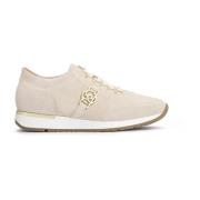 Dames beige suède sneakers versierd met een monogram Kazar , Beige , D...