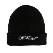 Zwarte Gebreide Logo Geborduurde Muts Off White , Black , Heren