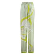 Zijden Bedrukte Broek Elastische Taille Zakken Tory Burch , Green , Da...