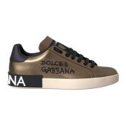 Goud Zwart Portofino Kalfsleren Sneakers Schoenen Dolce & Gabbana , Mu...