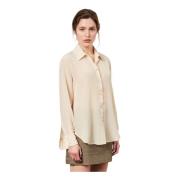 Crepe de Chine Blouse met Puntkraag Massimo Alba , Beige , Dames