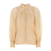 Roze Linnen Blend Illustratie Blouse Zimmermann , Beige , Dames