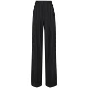 Zwarte Pinstripe Broek met Logo Plaque Dolce & Gabbana , Black , Dames