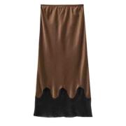 Bronze Zijden Midi Rok met Trim The Garment , Brown , Dames