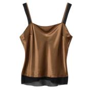 Zijden top met doorzichtige rand The Garment , Brown , Dames