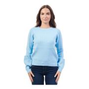 Blauwe Crewneck Sweater met Mouwapplicaties Fracomina , Blue , Dames