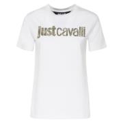 Witte Katoenen T-shirt met Logo Just Cavalli , White , Dames