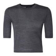 Grijze Wol Crop Sweater Ronde Kraag Pinko , Gray , Dames