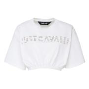 Witte Crop Top T-shirt Ronde Kraag Just Cavalli , White , Dames