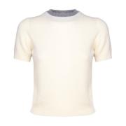 Witte Katoenen T-shirt Ronde Kraag Boter Pinko , White , Dames