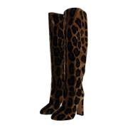 Giraffe Velvet Kniehoge Laarzen Dolce & Gabbana , Brown , Dames