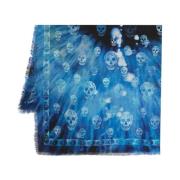 Blauwe Sjaal met Skull-print Alexander McQueen , Blue , Heren